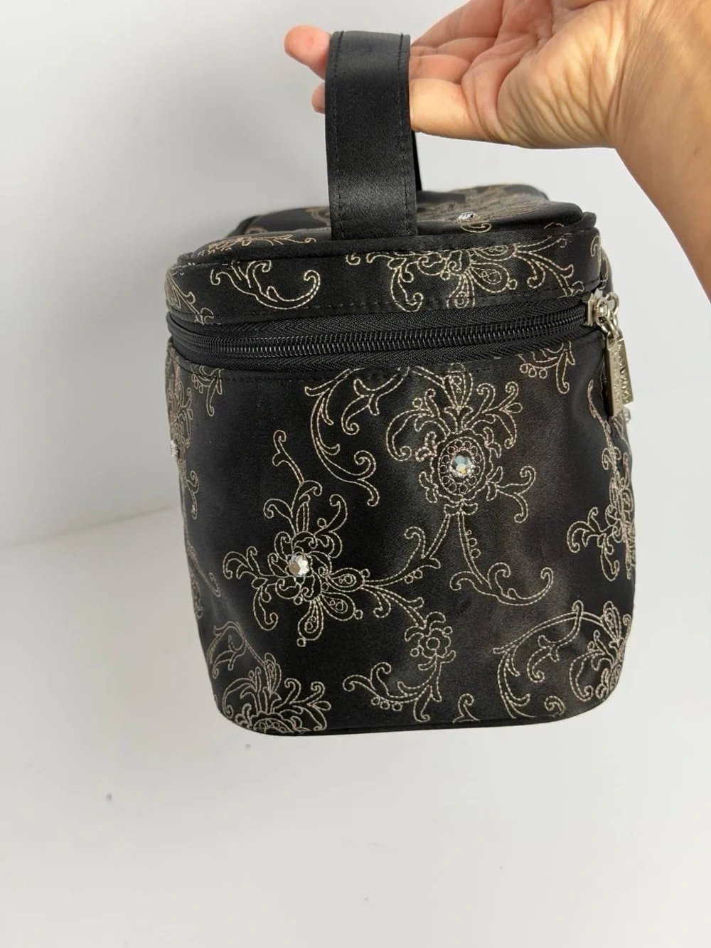Givenchy Vintage Floral/Atabesque Vine Motif Black Satin Vanity Case